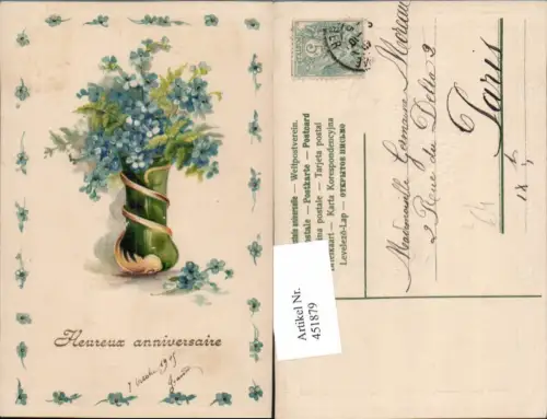 451879,Präge Künstler Litho Geburtstag Blumen Vase