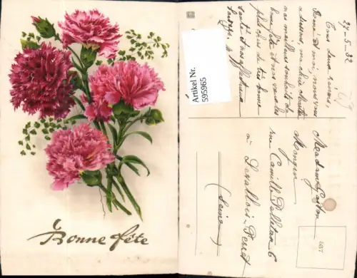 595965,Geburtstag Rosa Nelken Blumen Bonne Fete