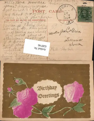 628746,Präge Ak Geburtstag Rosa Rosen Blumen Birthday Greetings