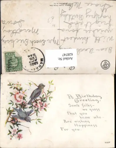 628747,Geburtstag Blütenzweig m. Vögel Vogel Birthday Greeting Spruch