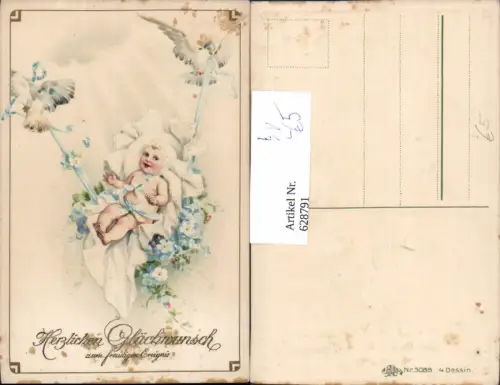 628791,Präge Litho Baby Kleinkind m. Tauben getragen Geburt