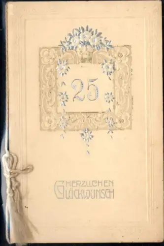 203426,Präge Klappkarte 25 Glückwunsch z. Silberhochzeit Ornament Blumen Ranke