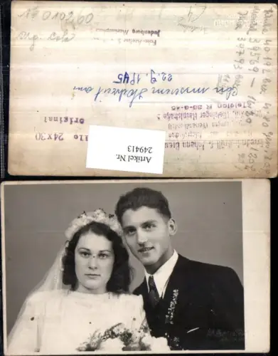 249413,Foto AK Judenbug Hochzeit Braut u. Bräutigam Portrait Schleier 1945