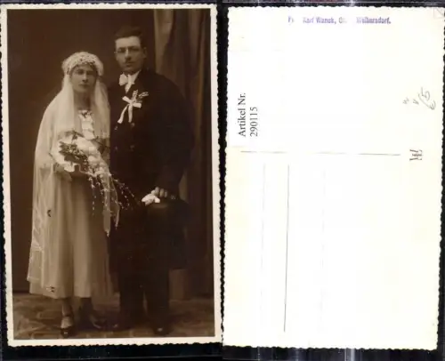 290115,Foto Ak Brautpaar Hochzeit Passepartout Hochzeitsfoto pub Karl Wanek GroßWeikersdorf