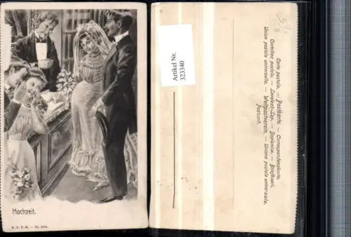 323340,Künstler AK Hochzeit Schwangere Braut Altar Pfarrer