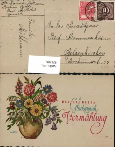 451606,Künstler AK Illburger Glückwunsch zur Vermählung Blumen Vase