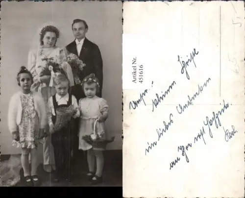 451616,Foto AK Hochzeit Hochzeitsfoto Braut Schleier Kinder