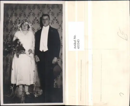 455343,Foto AK Hochzeit Hochzeitsfoto Brautpaar Schleier Blumen
