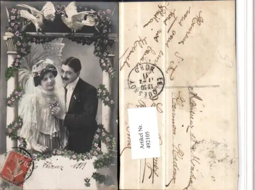 492105,Hochzeit Brautpaar Liebe Schleier Tauben Blumen