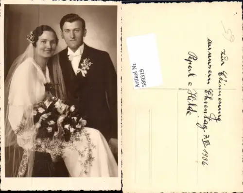 589319,Foto-AK Hochzeit Paar Bräutigam Braut Brautkleid