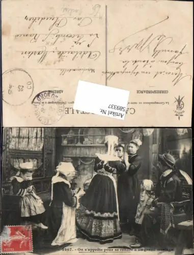 589337,Foto-AK Hochzeit Paar Bräutigam Bretagne Brautkleid Typen France Frankreich