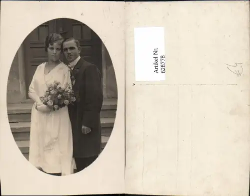 628778,Foto Ak Hochzeit Paar Blumenstrauß Passepartout