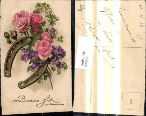 290327,Neujahr Hufeisen Rosen Blumen Veilchen Bonne fete
