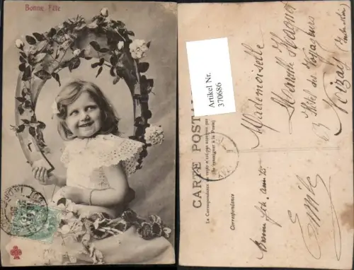 370686,Namenstag Bonne Fete Mädchen Hufeisen Blumen