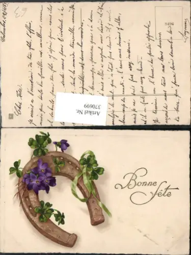 370699,Künstler AK Namenstag Bonne Fete Hufeisen Veilchen Klee