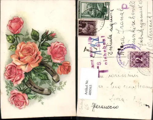 409563,Irrläufer Künstler AK Hufeisen Rosen Knospen