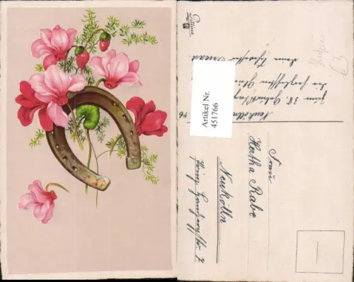 451766,Künstler AK Hufeisen Alpenveilchen Blumen