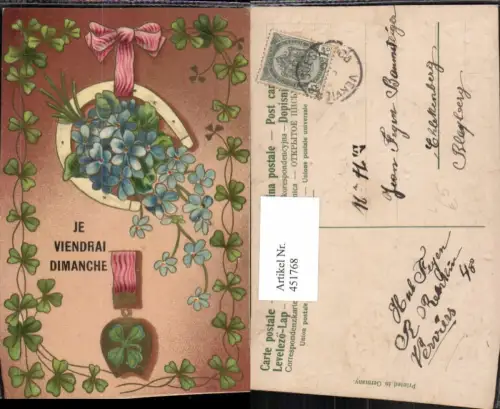 451768,Präge Künstler Litho Hufeisen Klee Kleeblätter Blumen