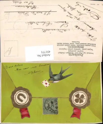 451771,Präge Künstler AK Schwalbe Vogel Brief Hufeisen Klee Siegel