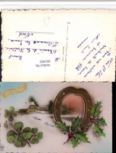 491993,Künstler AK Winterlandschaft Hufeisen Klee Stechpalme