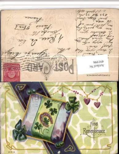 491996,Präge Künstler Litho Fond Rememberance Hufeisen Klee