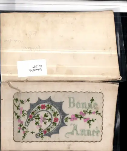 491997,Material Seidenkarte klappbar Bonne Annee Hufeisen Blumen