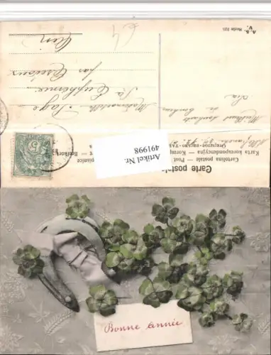 491998,Künstler AK Bonne Annee Hufeisen Kleeblätter Klee