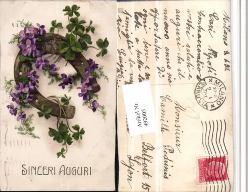 492005,Künstler AK Sinceri Auguri Hufeisen Veilchen Klee