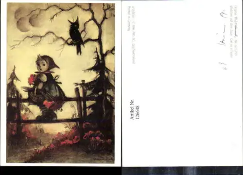 126648,Künstler Ak Hummel 621299 Mädchen a. d. Zaun Girl on a Fence
