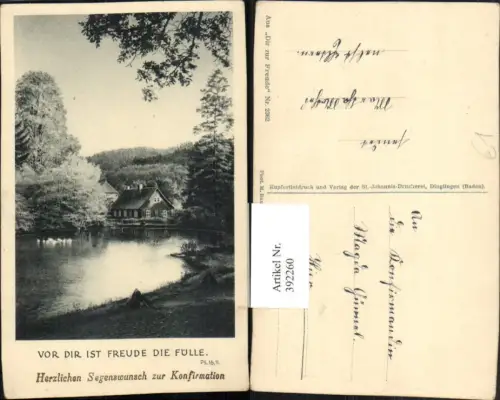 392260,Konfirmation Vor dir ist Freude die Fülle Landschaft Teich Haus
