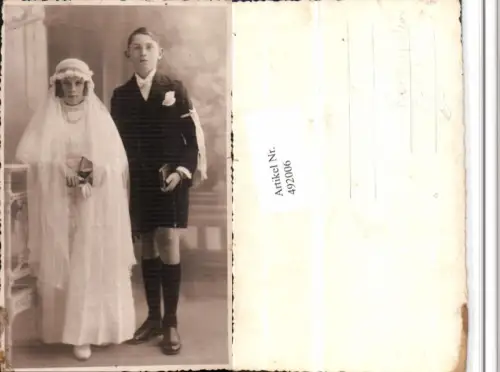 492006,Foto AK Konfirmation Kinder Schleier Bibel