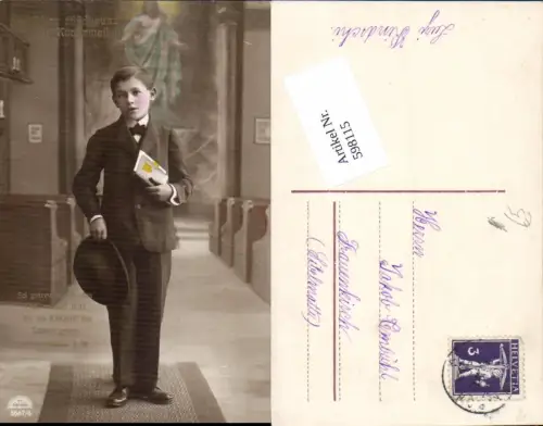 598115,Konfirmation Junge Anzug Hut Bibel
