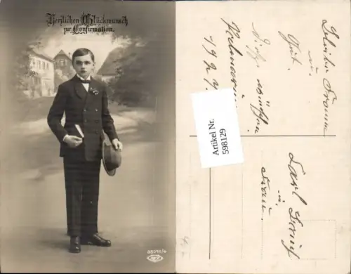 598129,Konfirmation Junge Anzug Bibel Hut