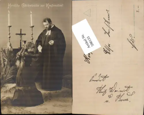598133,Konfirmation Priester Mädchen Zöpfe Kreuz Kerzen pub NPG 785euro2