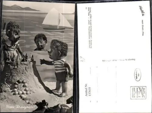 137618,Mecki Igel 32 Strand Muscheln Segelboot Frohe Feriengrüße
