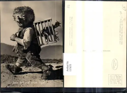 137675,Mecki Igel 78 Käfig m. Vogel a. Rücken Jeder hat mal einen Vogel