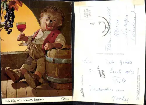 164159,Mecki Igel AK Nr 311 Ich bin ein stiller Zecher Wein Weinfass