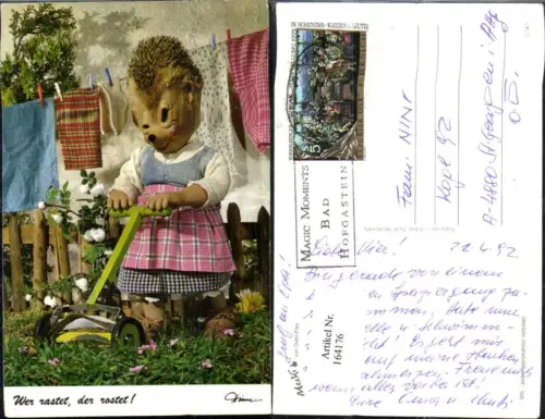 164176,Mecki Igel AK Nr 505 Wer rastet der rostet Rasenmähen Wäsche Gartenarbeit
