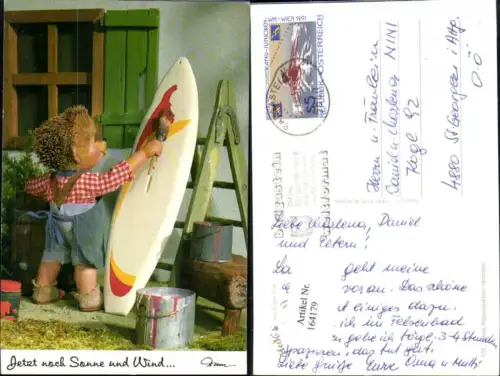 164179,Mecki Igel AK Nr 510 Jetzt noch Sonne und Wind Surfbrett Malen Surfen