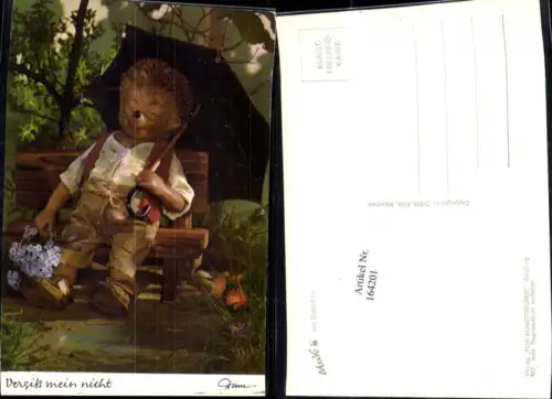 164201,Mecki Igel AK Nr 422 Vergiss mein nicht Regenschirm Bank