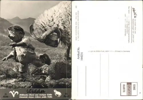 164231,Mecki Igel AK Nr 504 Sternzeichen Widder Hörner