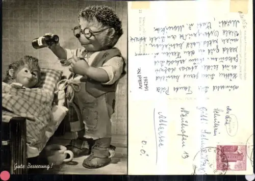 164261,Mecki Igel AK Nr 38 Gute Besserung Medizin Flasche Bett