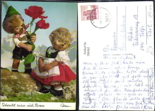206562,Mecki Igel 333 „Schenkt man sich Rosen“ Igeln in Tracht rosen