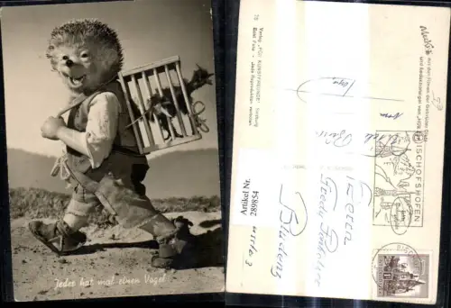 289854,Mecki 78 Igel Mann m. Käfig Vogelkäfig a. Rücken Jeder hat einen Vogel