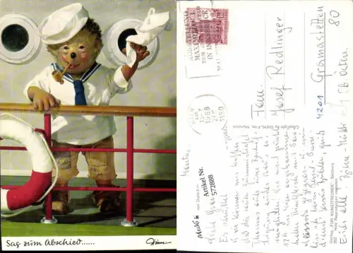 572888,Mecki 352 Igel als Matrose winkt Sag zum Abschied