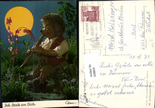 628859,Mecki 438 Igel vermenschlicht spielt Flöte Ich denk a. Dich Mond