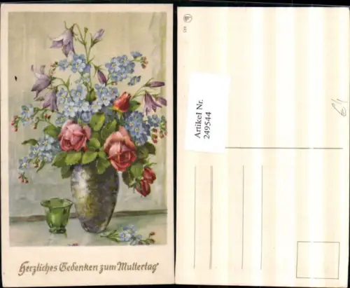 249544,Muttertag Blumenstrauß Vergissmeinnicht Rosen Glockenblumen Vase
