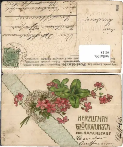 80118,Präge AK Namenstag Blumen Kleeblatt