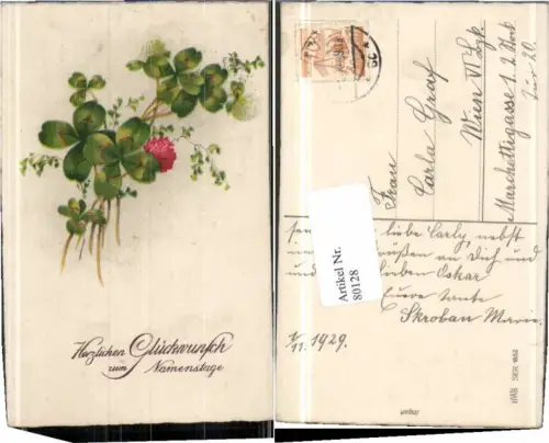 80128,HWB 1852 Namenstag Kleeblatt Blumen
