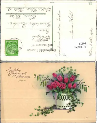 80129,Namenstag Rote Rosen Vase Blumenvase